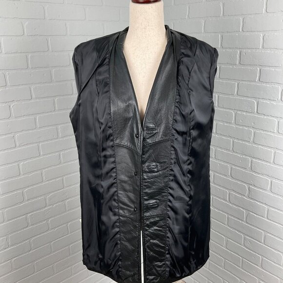 Preston & York Jacket Women Medium Petite Black Leather Y2K Classic‎ Coat VTG - Picture 5 of 14